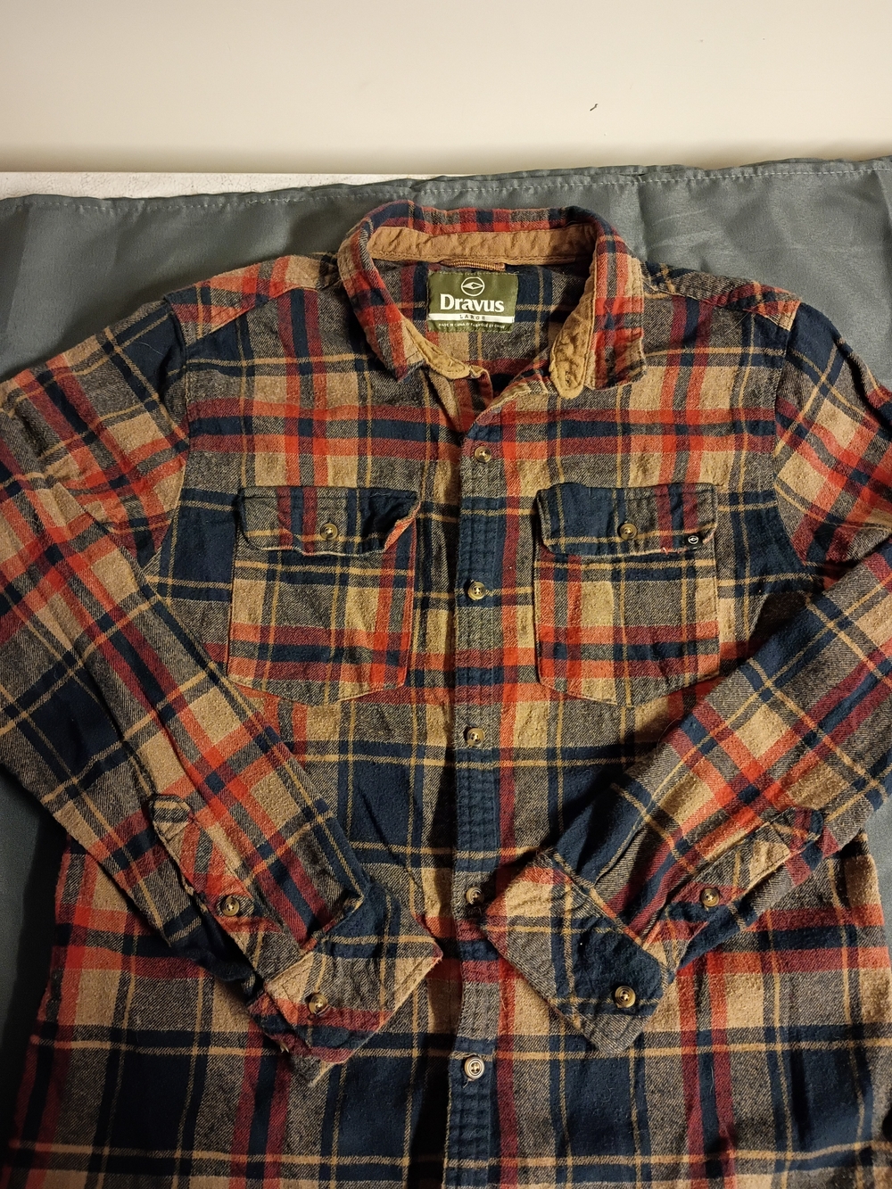 Dravus Men’s Plaid Flannel Shirt Jacket - Navy & Red Size Large